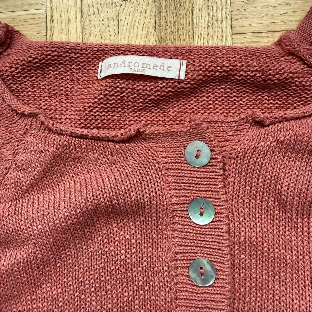Andromede Paris | Women small-medium Casual Button-Up knit cotton Top Pink - Picture 2 of 4